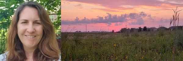 Lisa Merrifield and an agricultural landscape at sunset